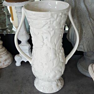NEW! EXQUISITE White HANDLED 12" TALL VASE